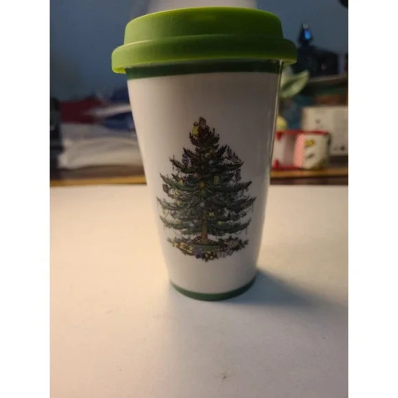 Spode Christmas Tree Ceramic Coffee Mug With Lid - Picture 1 of 4